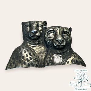 Leopard Couple Pewter Signed Jonette Jewelry J.J. Brooch